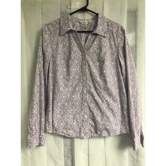 Christopher & Banks Tops - Christopher & Banks Womens Lavender White Damask Scroll Button Down Shirt Large